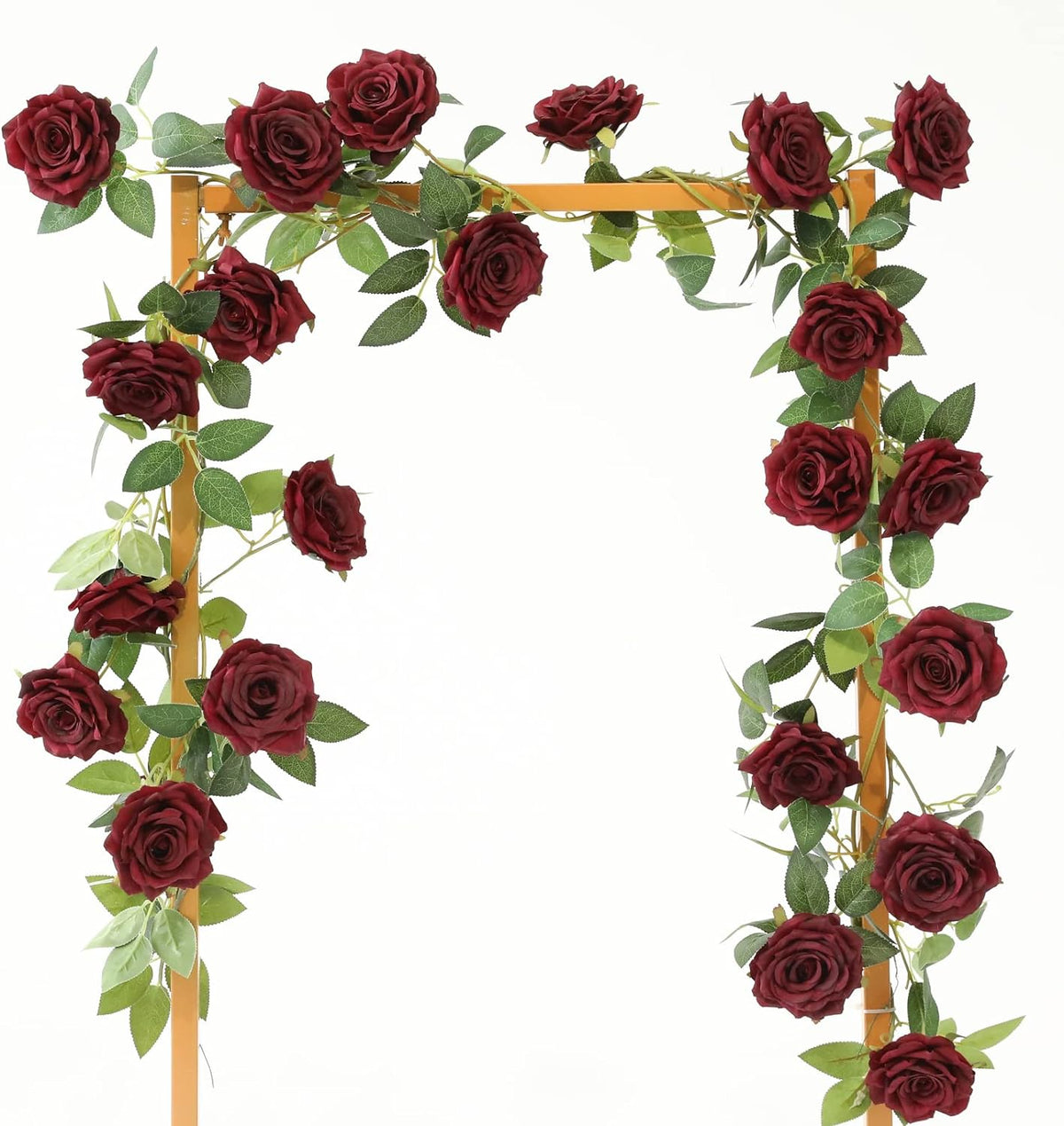 2 Strands 73'' Artificial Silk Rose Flower Vines Garland, Fake Roses Floral Green Leaves Hanging