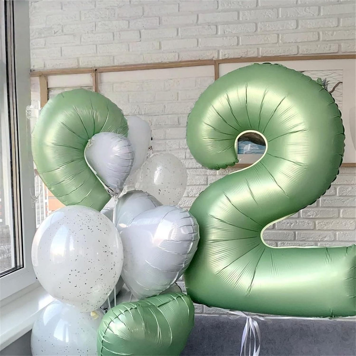 Sage Green Number 6 Balloons, 40 In Large Olive Green Number 6 Foil Helium Balloons for Girls
