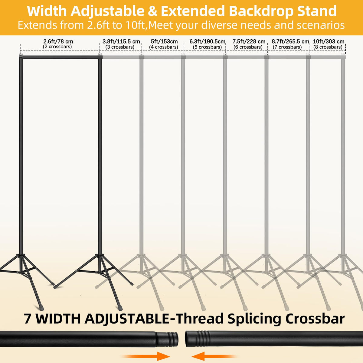Backdrop Stand 10x7ft(WxH)- 7 Widths Photo Studio Adjustable Background Stand Support kit with