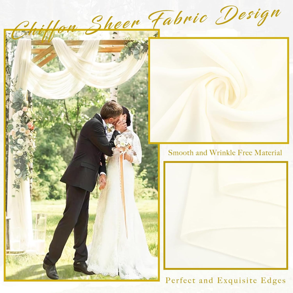 Wedding Arch Draping Fabric 2 Panels 20Ft Length x 28" Width Ivory Arch Drapes Chiffon Fabric Sheer