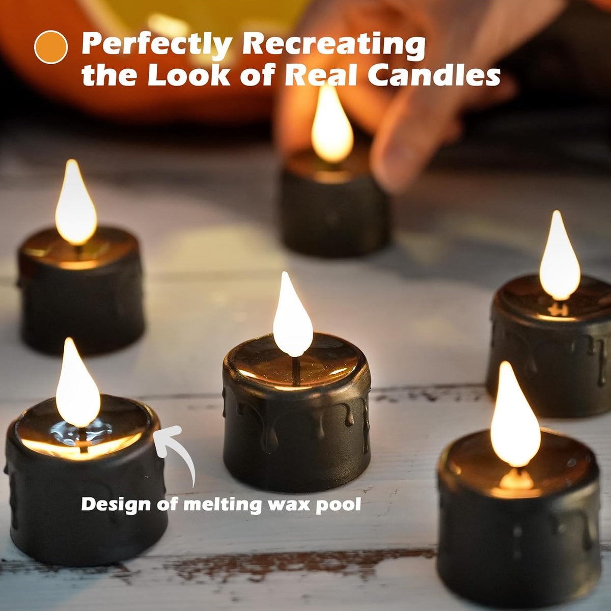 FREEPOWER Black Tea Lights Candles (NO Remote),Rechargeable Flameless Candles with 6 Hour Timer,LED
