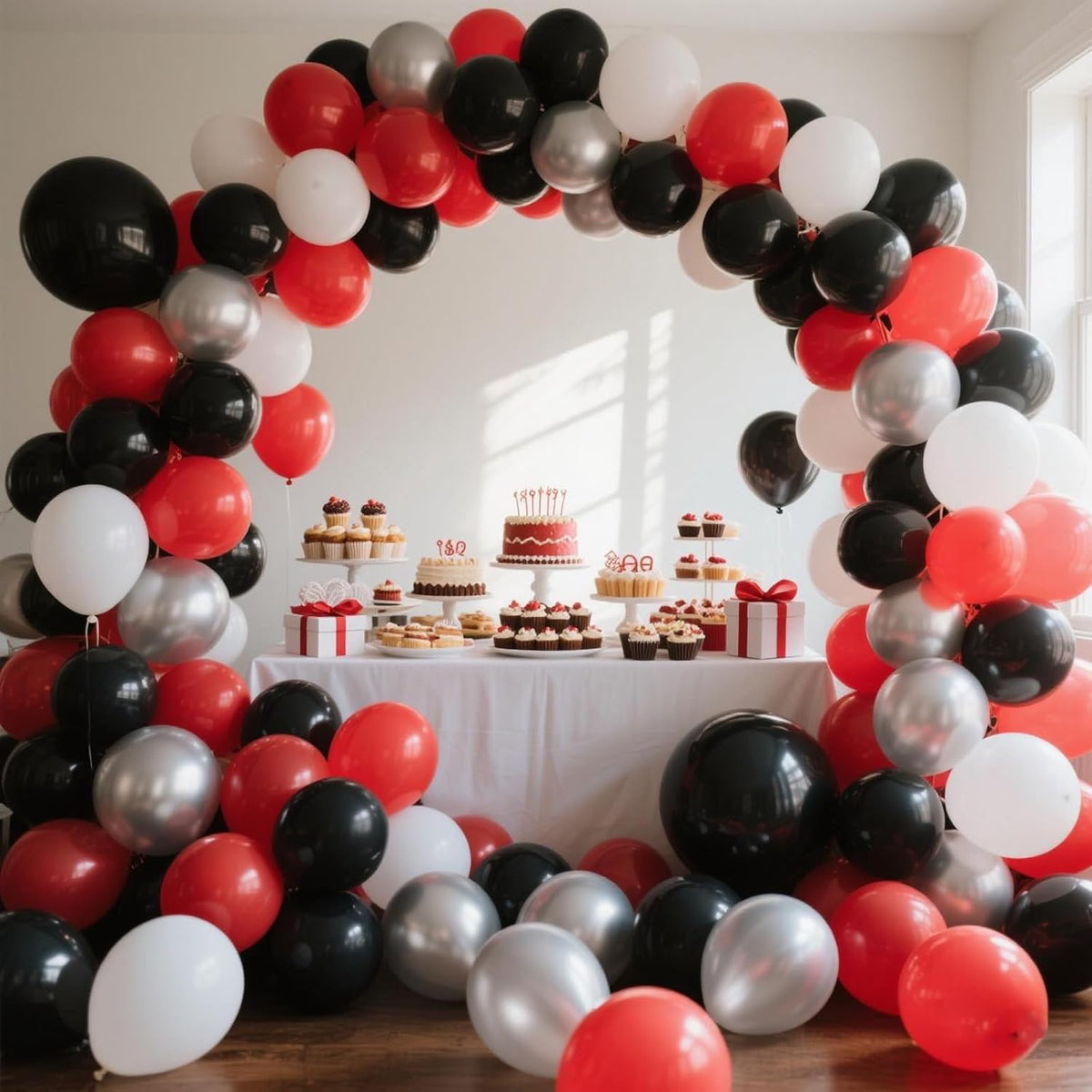 412Pcs Red Black and White Balloon Garland Arch Kit,18 12 10 5 Inch Different Size Red Black White