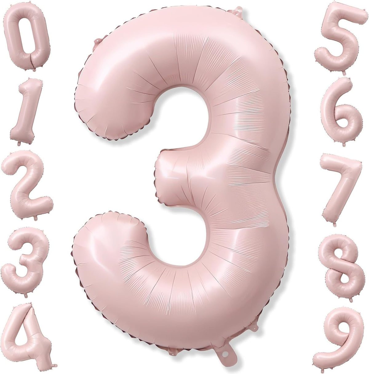 Pink Number 3 Balloon, 40 Inch Giant Pastel Light Pink Number Balloons 0-9 for Girls, Self
