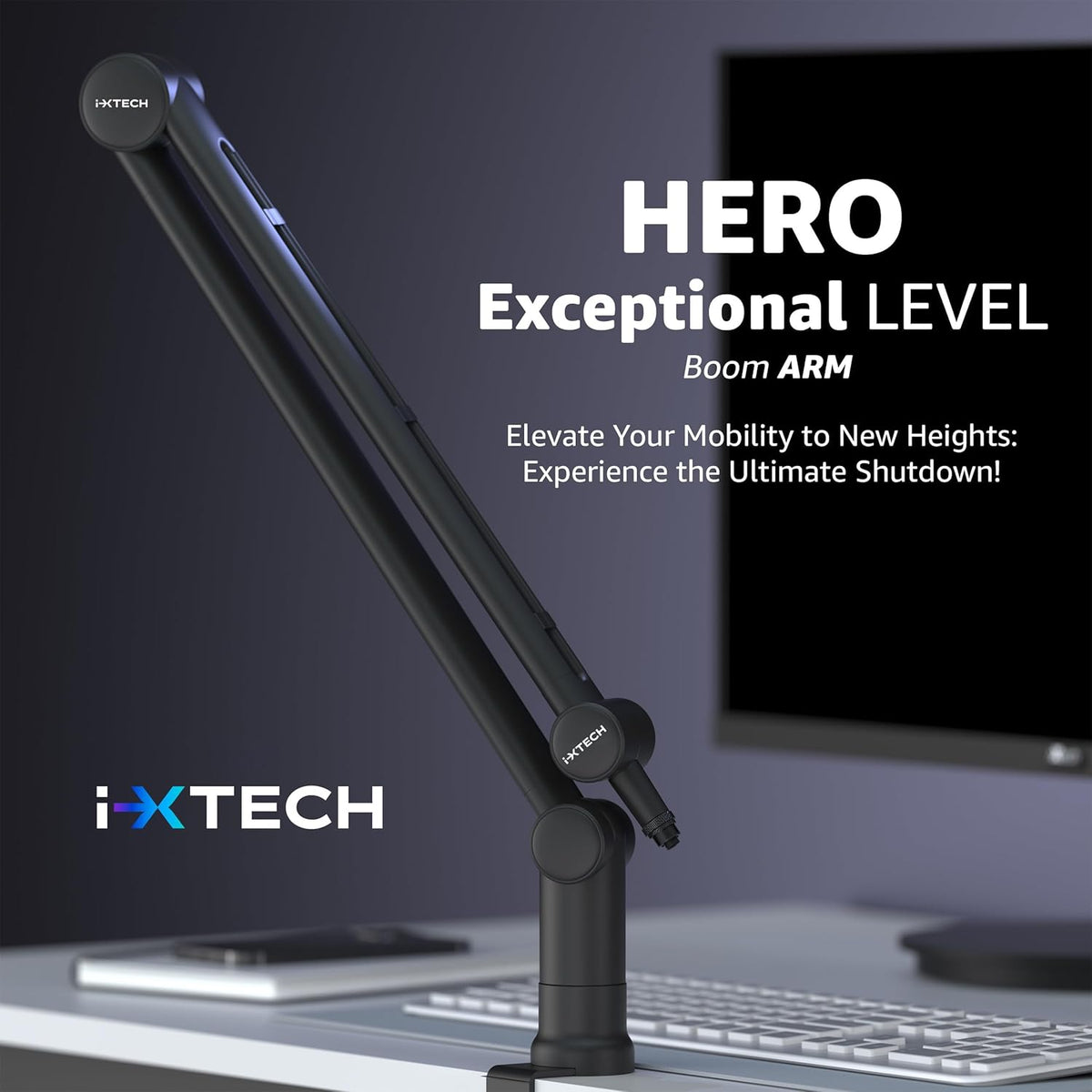 IXTECH Boom Arm - Adjustable 360° Rotatable Microphone Sturdy Stainless Steel Mic Desk, Table Stand