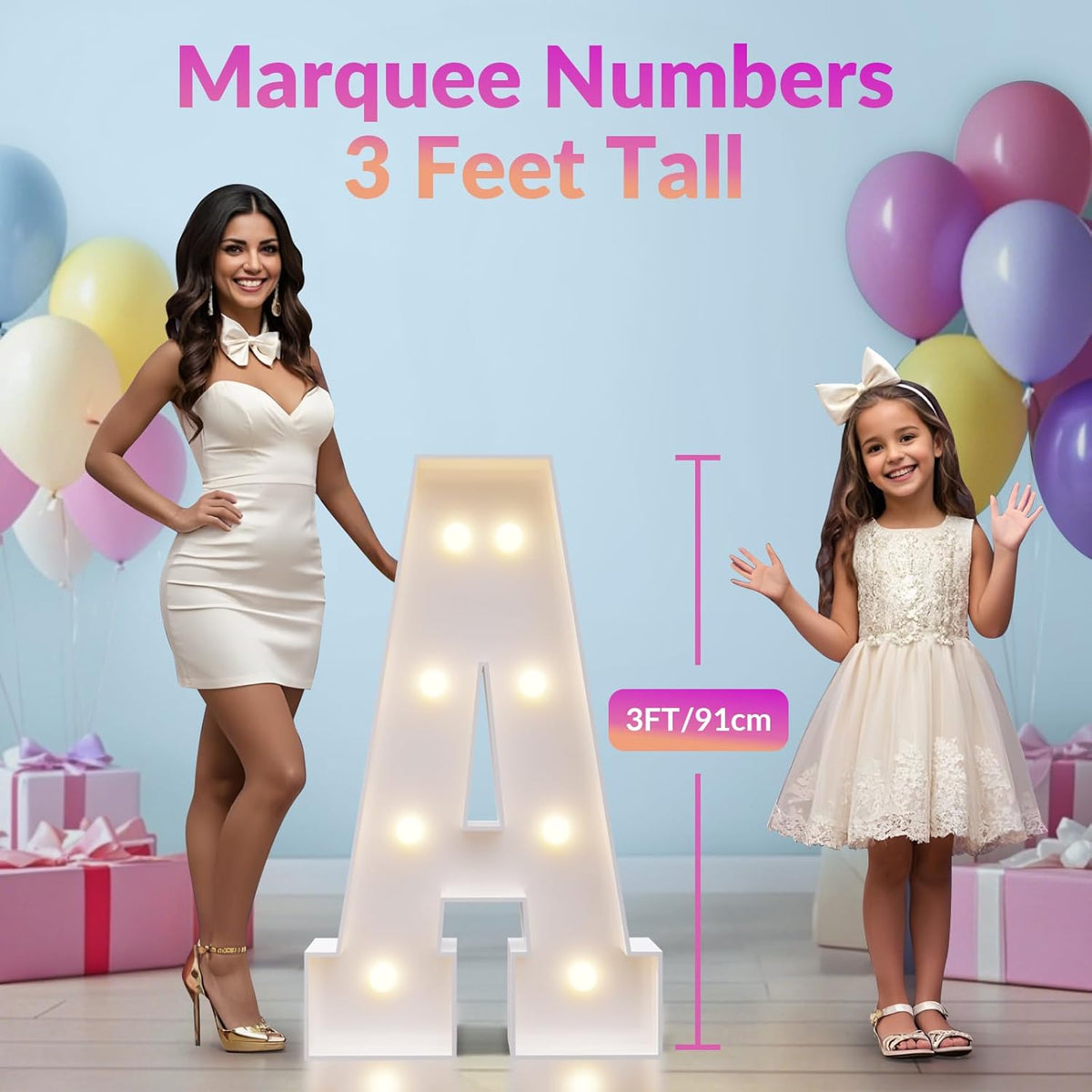 JoyMuse Marquee Letters 3 Feet Tall, Light Up Letters 3FT with Lights, Large Letters for Party