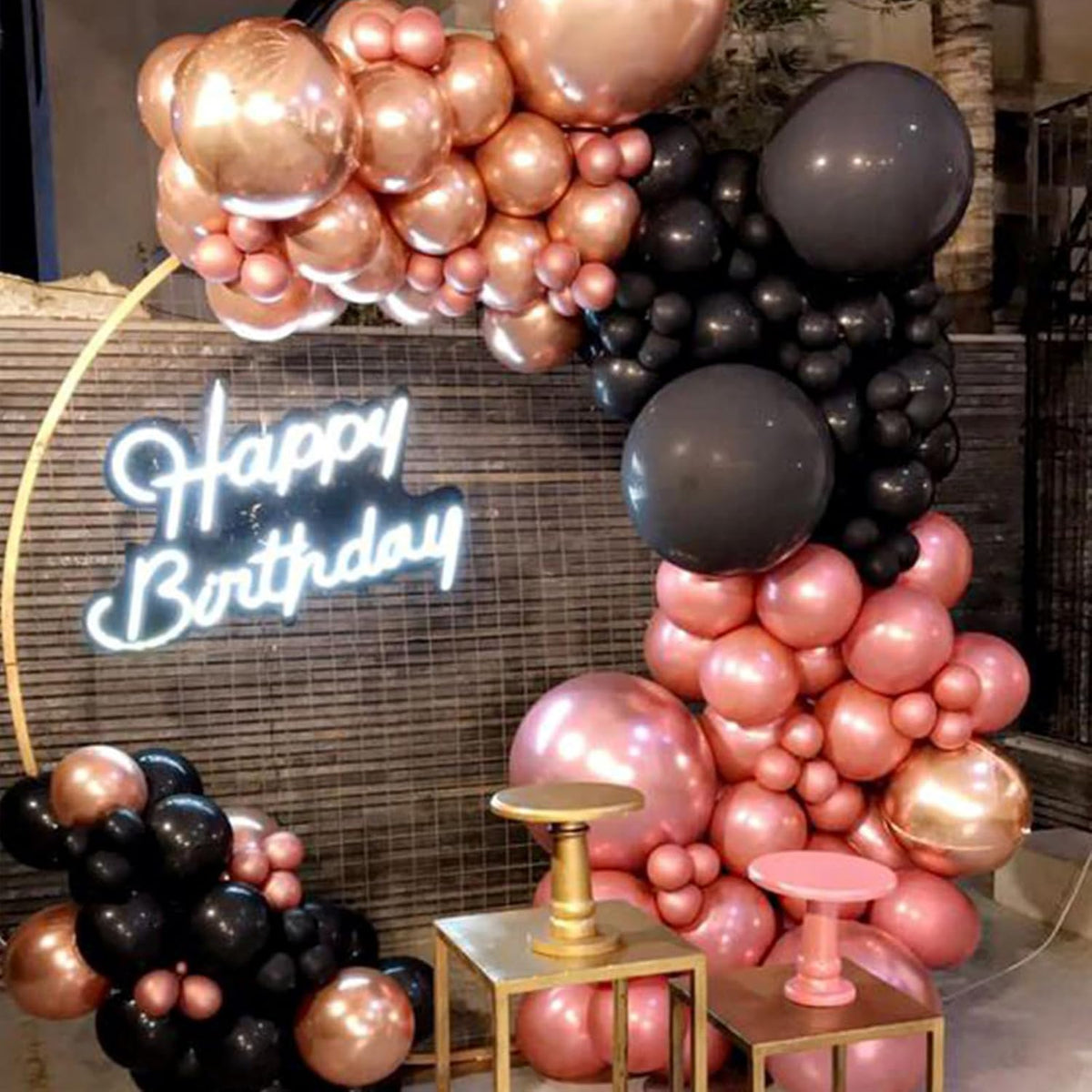 Paready Black Pink Latex Balloons, 60 Pcs 12 Inch Metallic Rose Gold and Confetti Balloons for