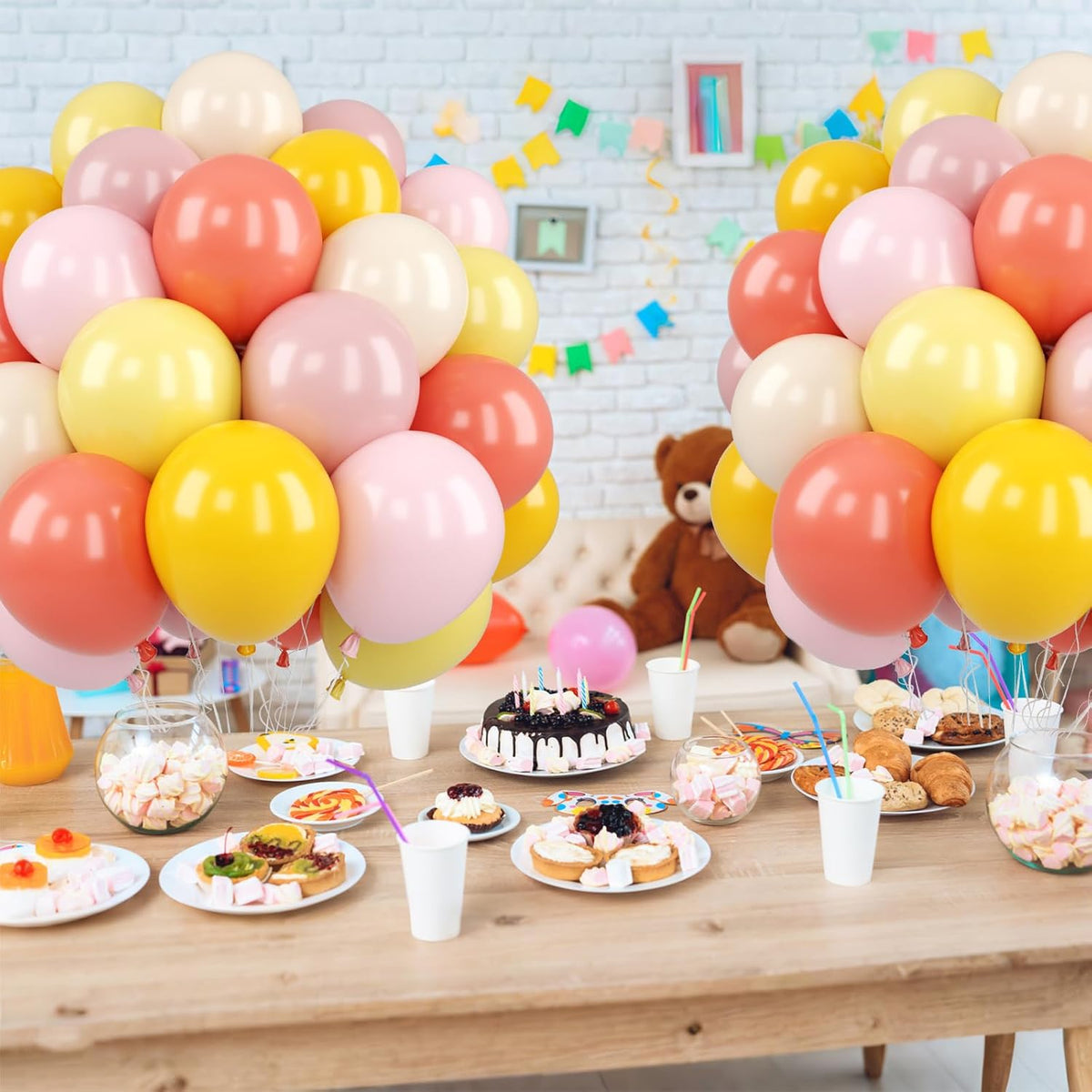 Pink and Yellow Balloon,50PCS 12 Inch Boho Pink Balloons Retro Orange Pastel Pink Yellow Nude