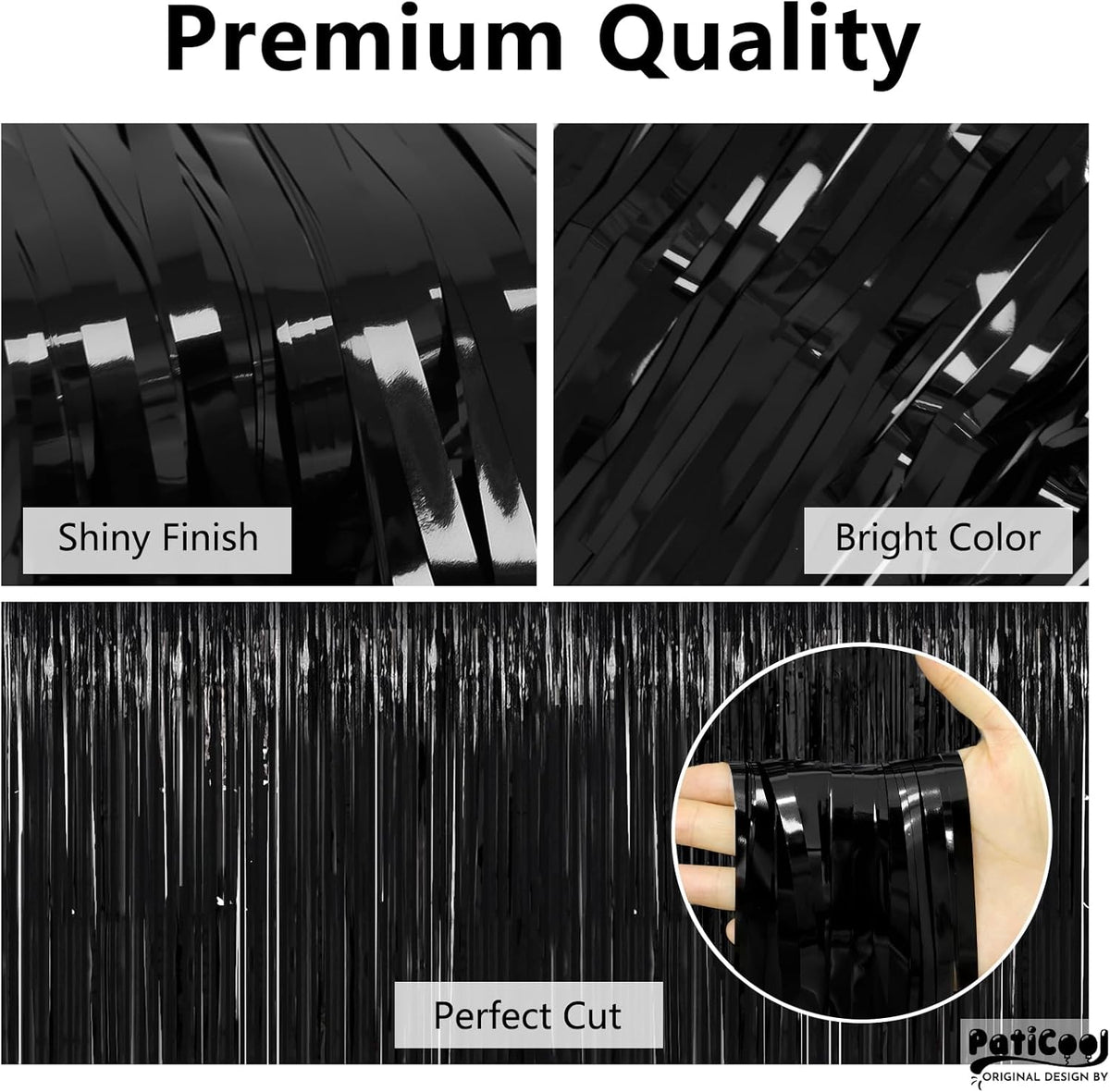 Black Streamers Party Decorations - Thicken 4 Pack 3.2 x 8.2 FT - Black Tinsel Foil Fringe Backdrop
