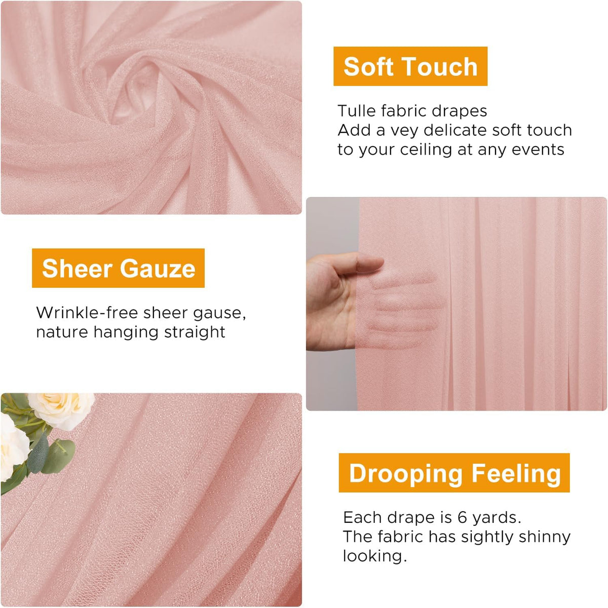 Wedding Arch Draping Fabric 4 Panels 28.7" x 20FT Blush Sheer Chiffon Backdrop Drapes for Wedding