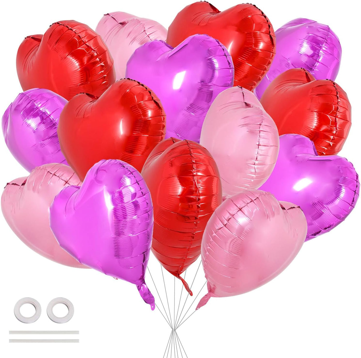 TONIFUL 30Pcs 18 Inch Heart Balloons Valentine’s Day Red Pink Hot Pink Heart Shape Foil Mylar