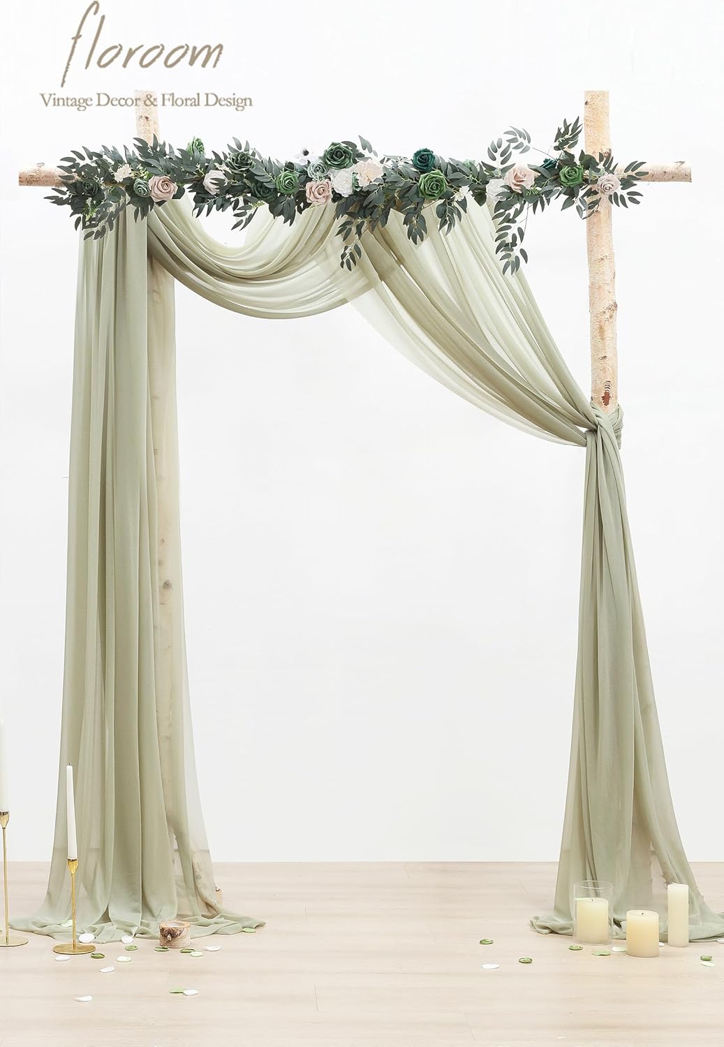 Floroom Wedding Arch Draping Fabric 2 Panels 20Ft Sage Green Chiffon Fabric Drapes Arbor Drapery