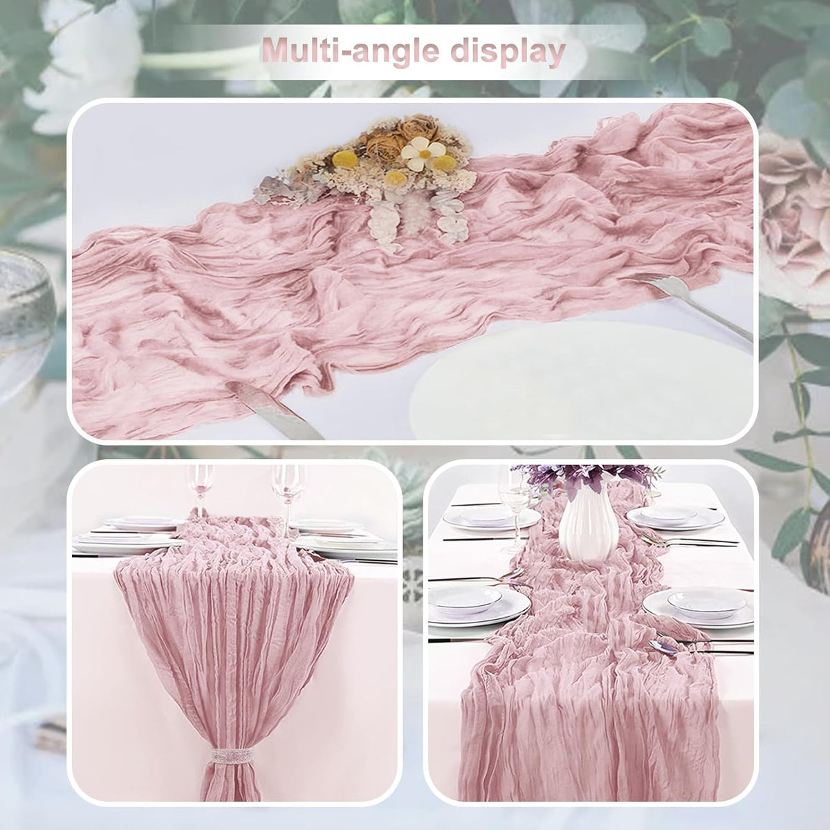 1 Pack Dusty Pink Cheesecloth Table Runner 35x120 Inch 10Ft Rustic Gauze Cheese Cloth Table Runner