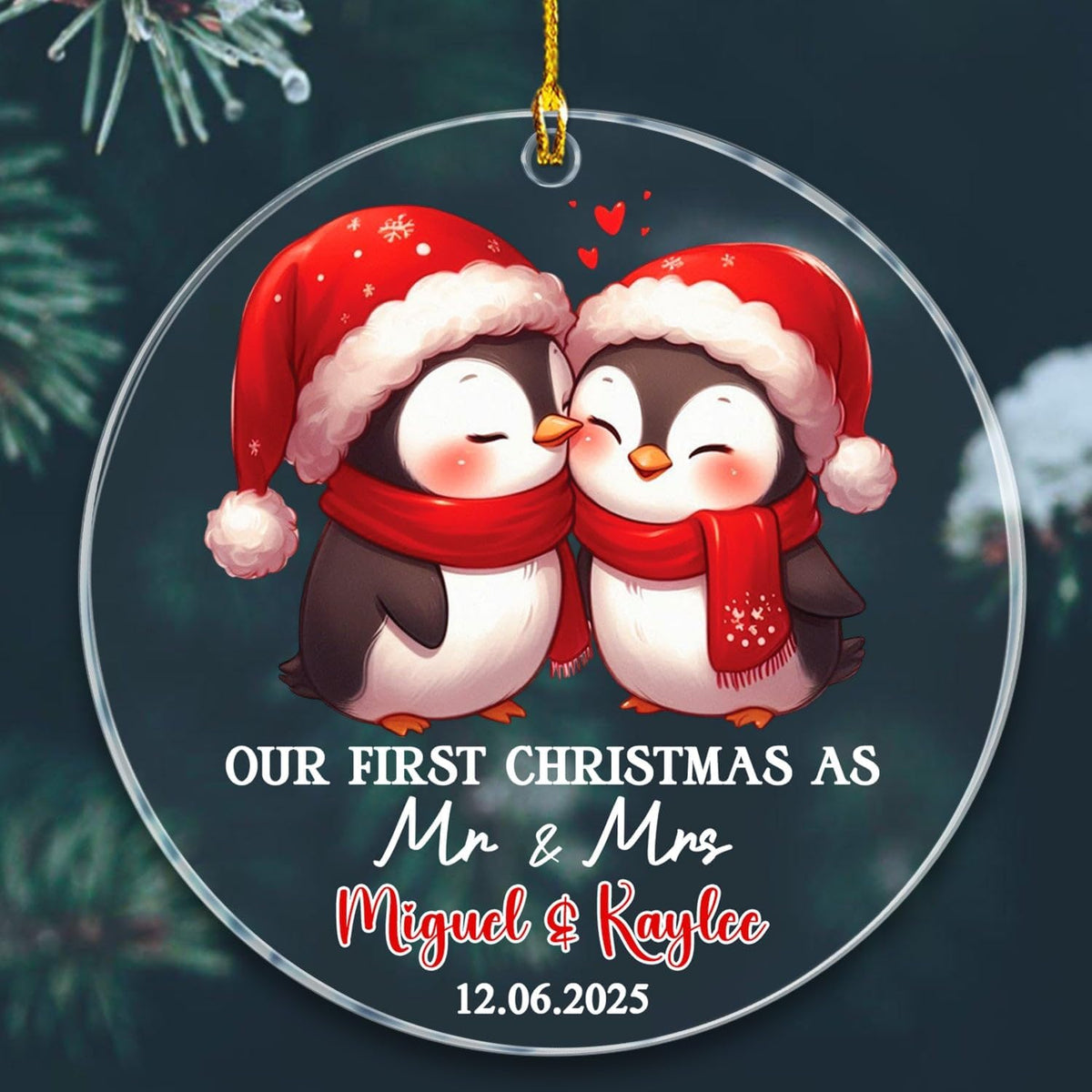 Custom 1st Christmas As Mr & Mrs Ornament Gift for Bride Groom Newlyweds, Personalized Penguin Mr &