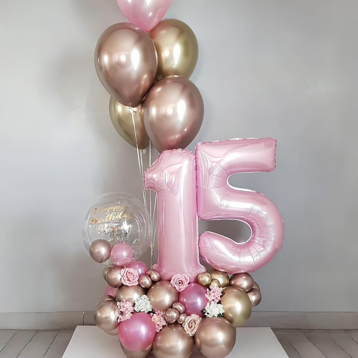 Light Pink Balloon Number 5, 40 Inch Large Self Inflating Foil Number Balloons 0-9, Pastel Pink