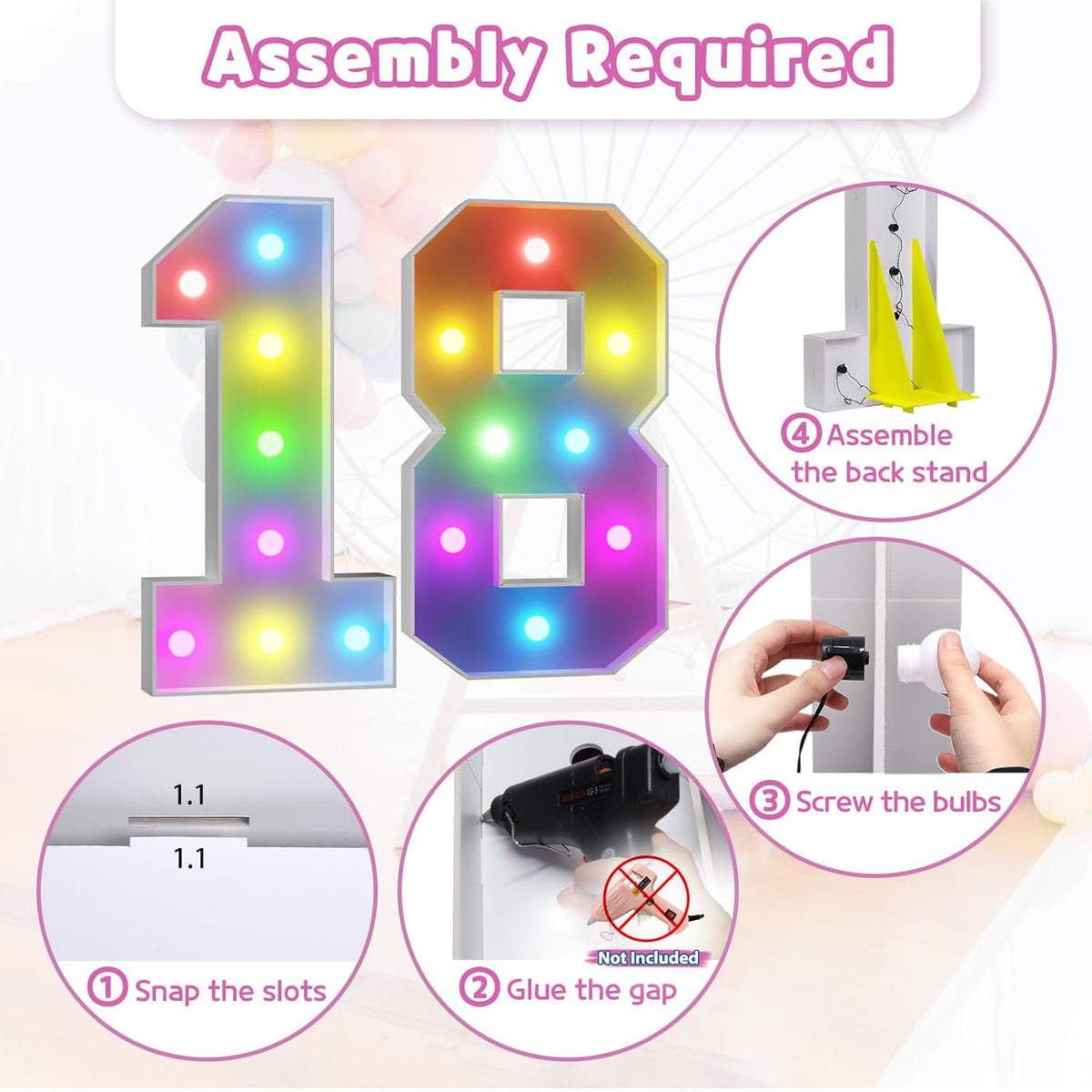 Marquee Numbers 18th-Birthday Decoration: Colorful 3FT Large Light Up 18 Year Old Birthday