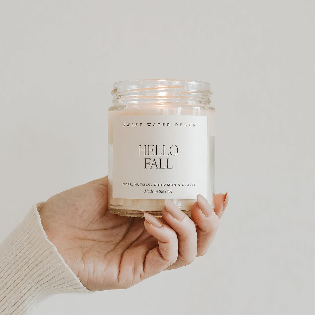 Sweet Water Decor Hello Fall Candle | Cinnamon, Apples, and Clove Autumn Scented Soy Candles for