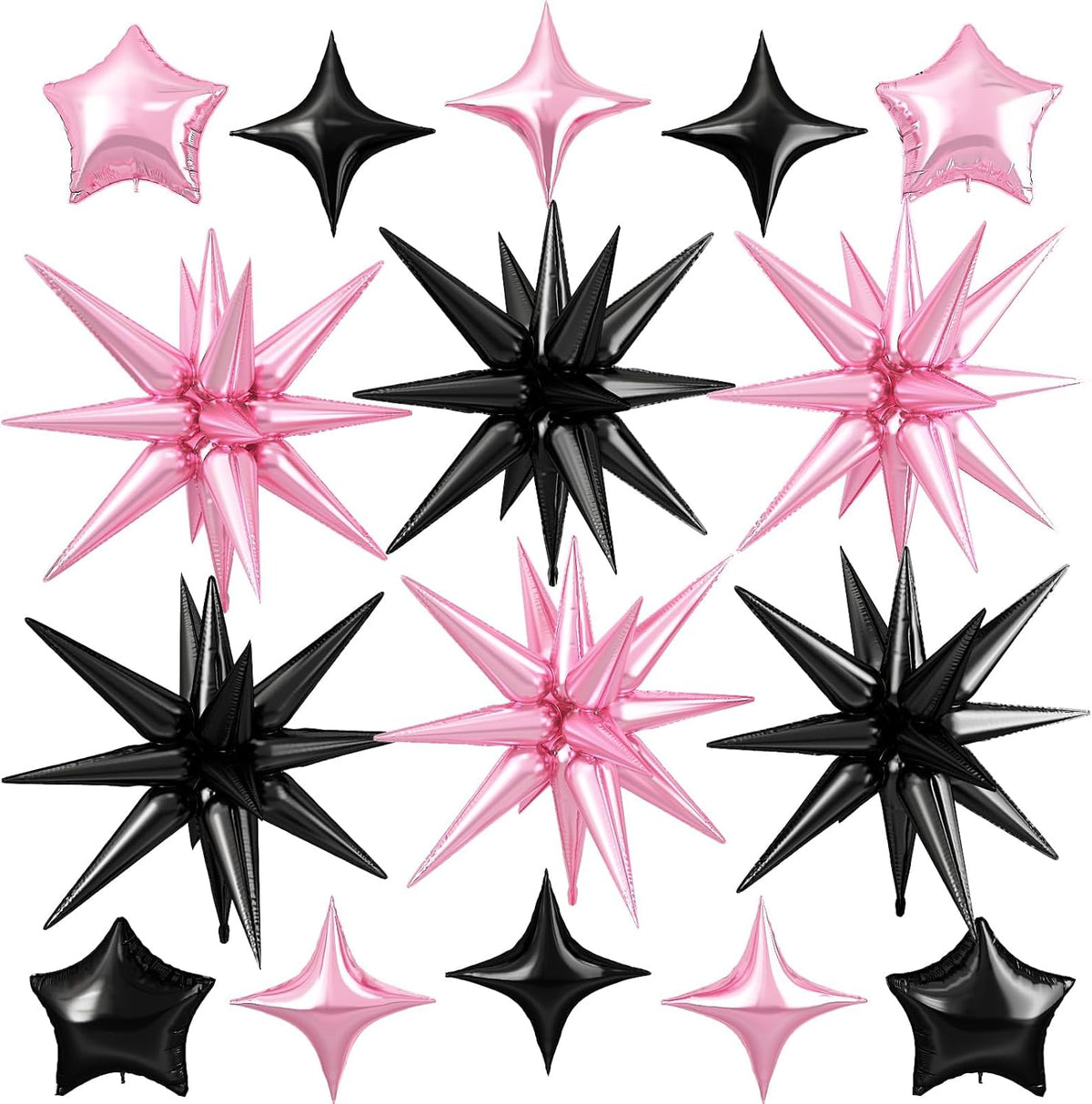 Pink Black Star Balloon,16Pcs Star Foil Balloons Set with 22Inch Explosion Spike Cone Balloons and