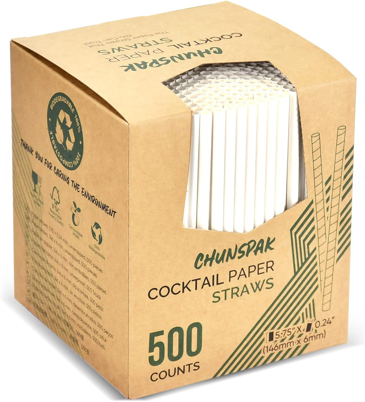 [500 Bulk] 5.75 inch White Small Paper Straws for Kids, Milk Cartons, Cocktail, Coffee, Short