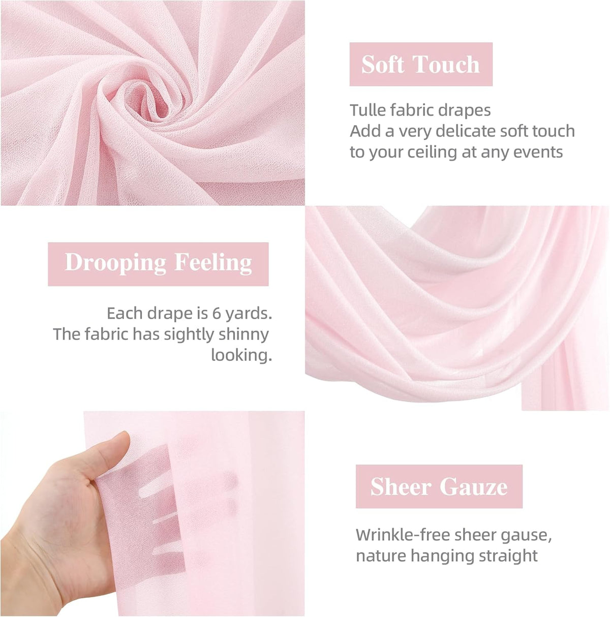 Wedding Arch Draping Fabric, 1 Panel 28" x 19Ft Blush Arch Drapes Sheer Backdrop Curtain for