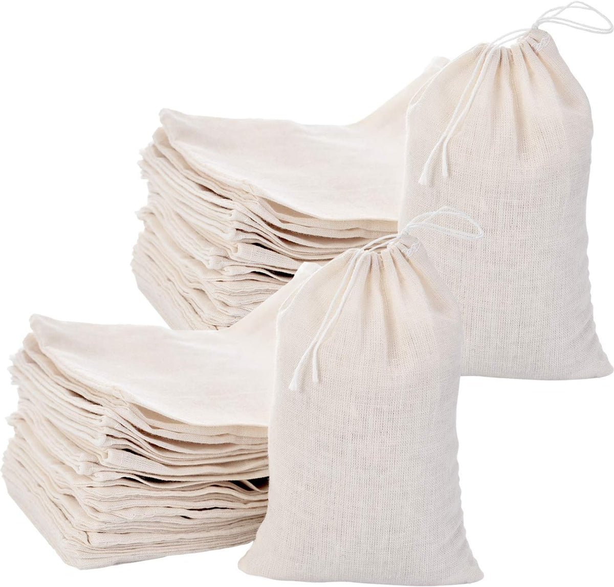 Tatuo 200 Pack Muslin Bags Burlap Drawstring sachet Bags Multipurpose Canvas Linen Pouch for Tea