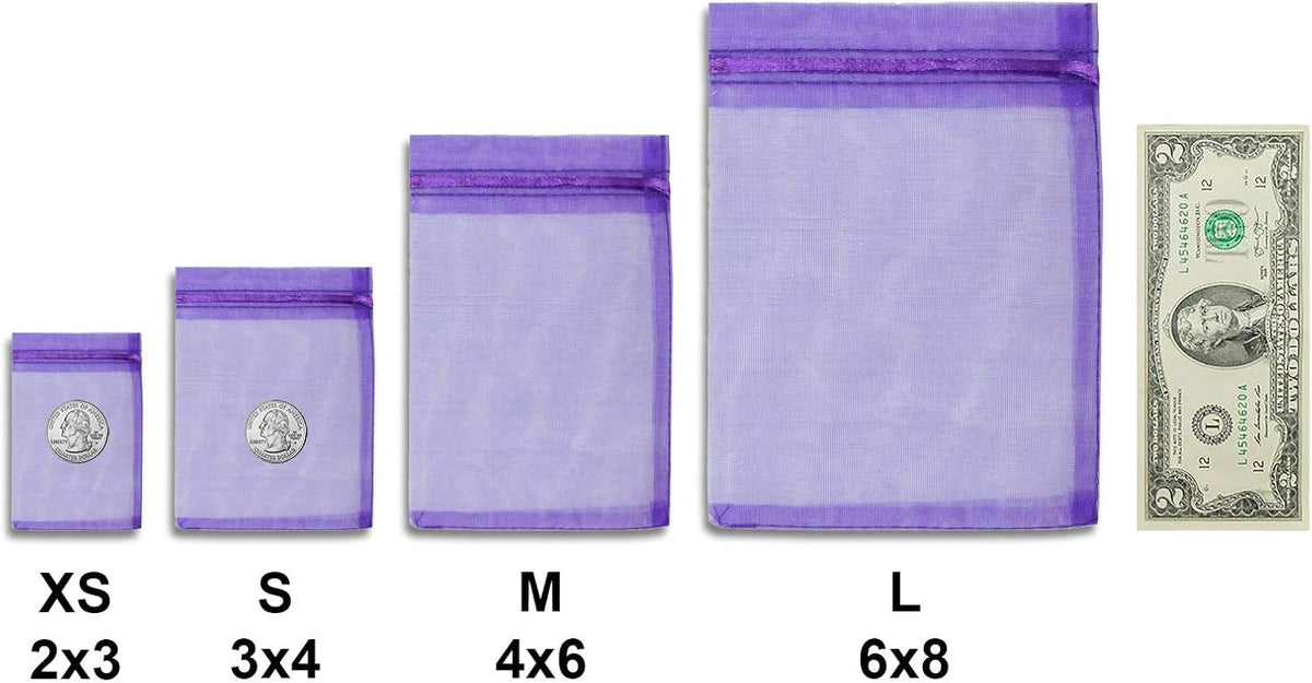 TheDisplayGuys 48-Pack 2" x 2-3/4" Purple Sheer Organza Gift Bags with Drawstring, Goodie Bags for