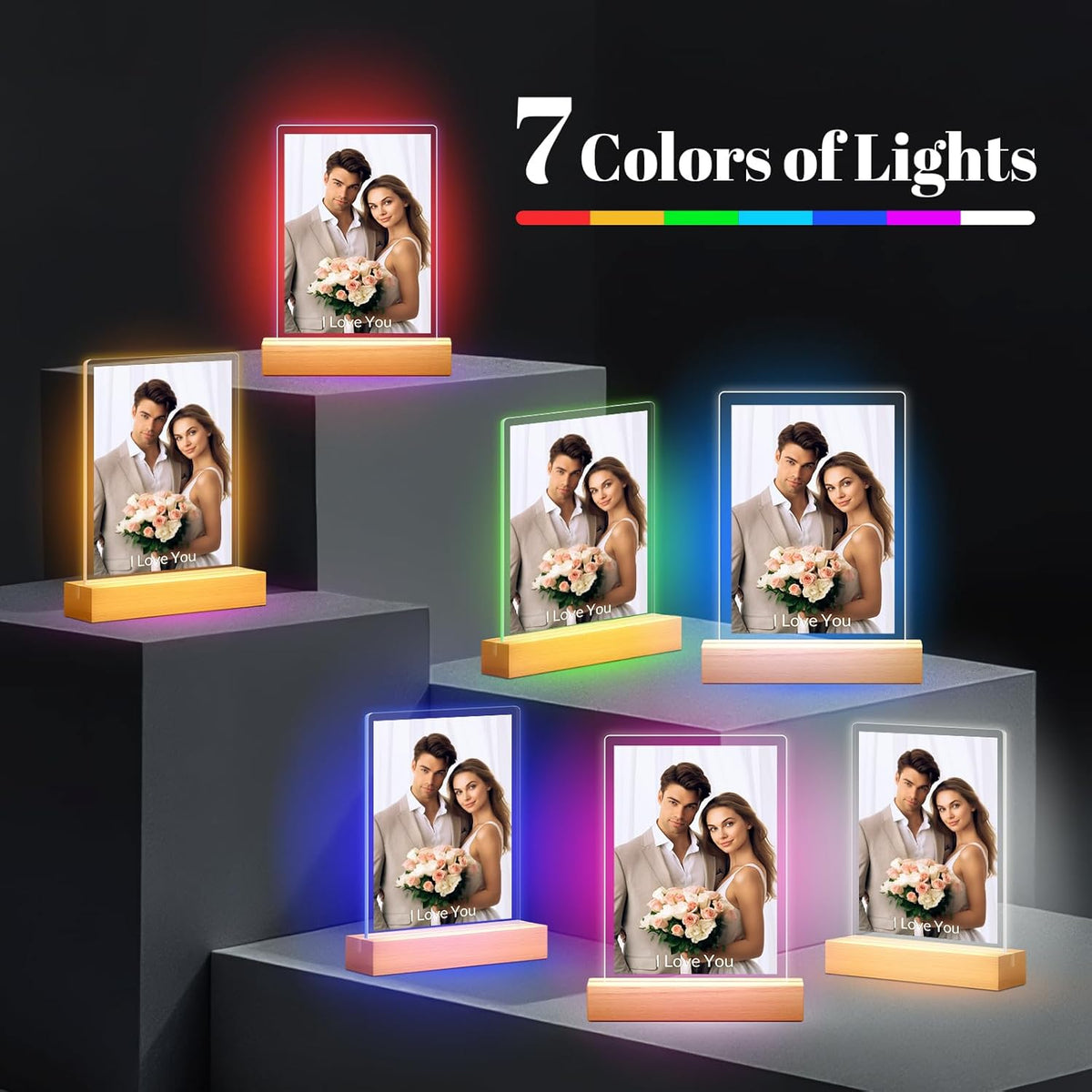 Custom Picture Frames with Photo, Personalized Photo Frame with Night Light, Customized Picture