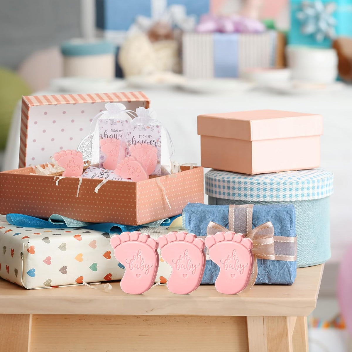 50 Sets Baby Shower Soap Favors for Guests - Mini Handmade Footprint Scented Soap with Thank You