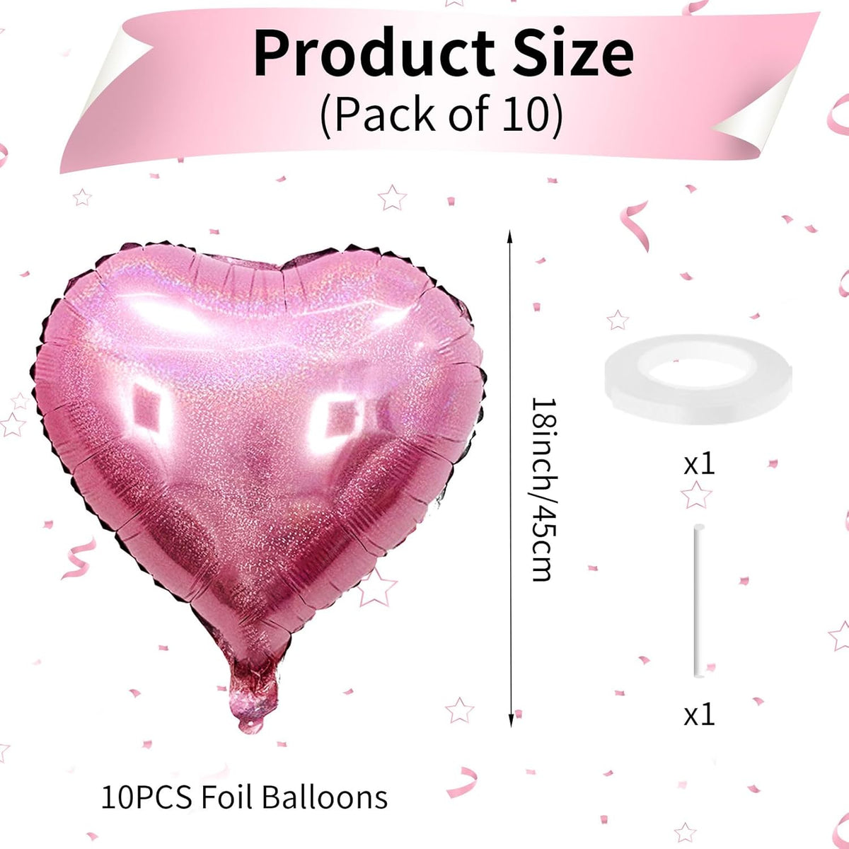 Biapian Light Pink Heart Balloons, 10PCS Glitter Pink Heart Shape Balloons Foil, 18inch Pastel Pink