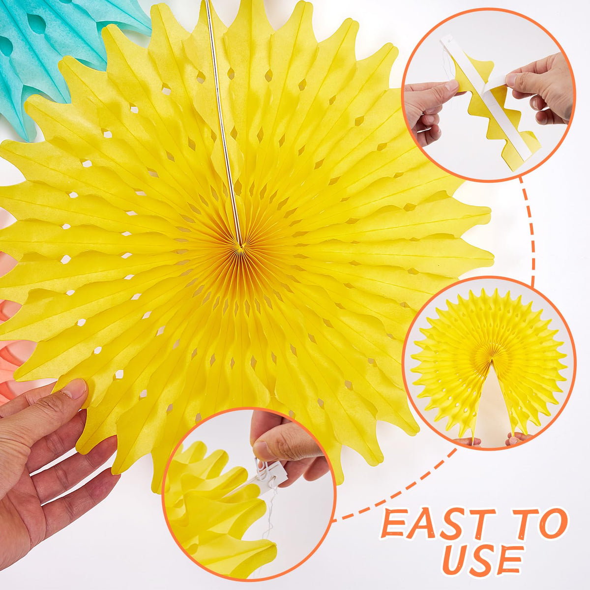 SUNBEAUTY Pack of 11 Peach Pink Yellow Mint Green Hanging Honeycomb Round Paper Fans for Birthday