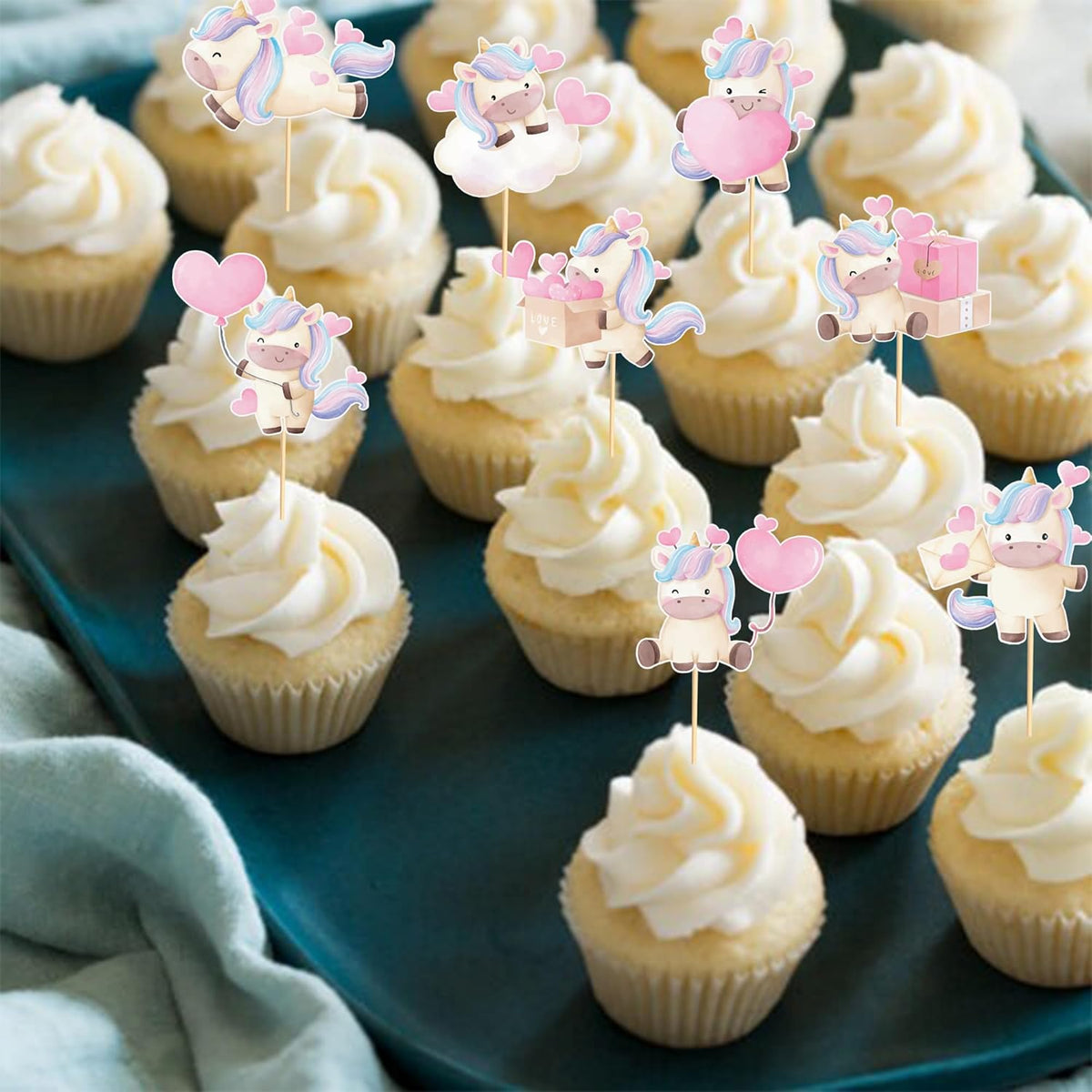 24pcs Unicorn Cupcake Toppers with Heart Unicorn Party Decoration Suitable for Baby Shower