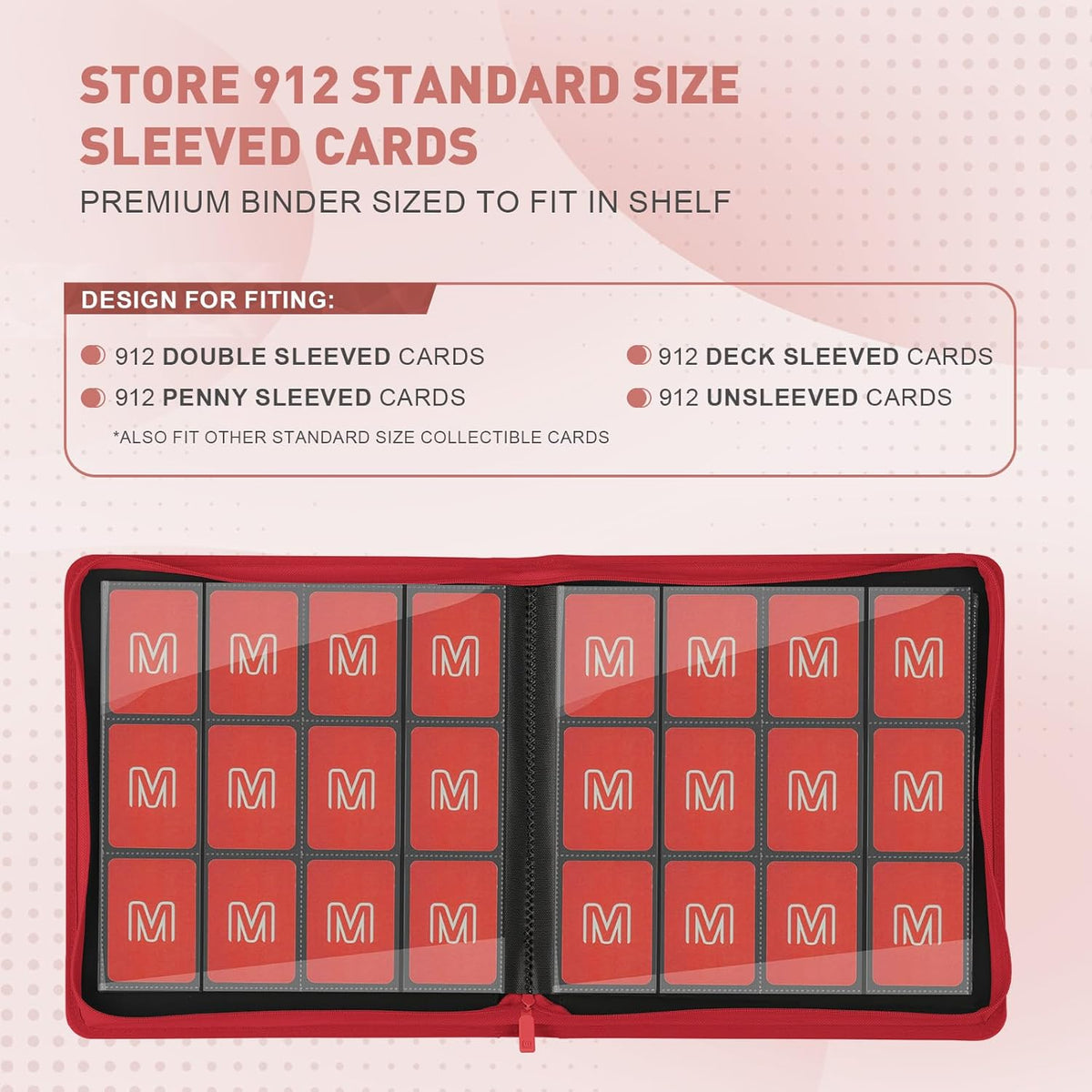 Premium Card Binder 12 Pocket for 720 Pockets Trading Card Binder, PU Zipper Card Collection Album