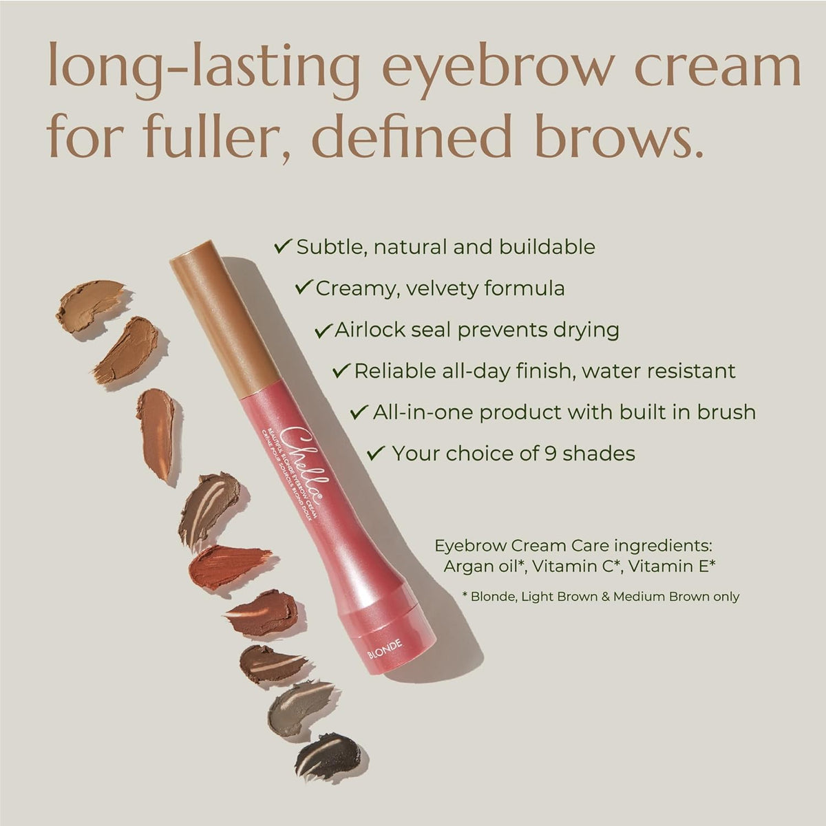 Chella Eyebrow Cream, Dazzling Dark Brown - Vegan, Cruelty Free, Paraben Free, Gluten Free Eyebrow