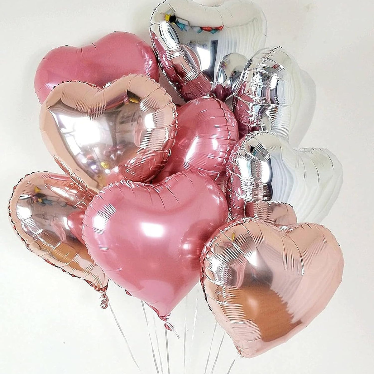 Pink Silver Heart Balloons, 18 Inch Pearl Pink and Silver Heart Shape Balloons, 12PCS Helium Love