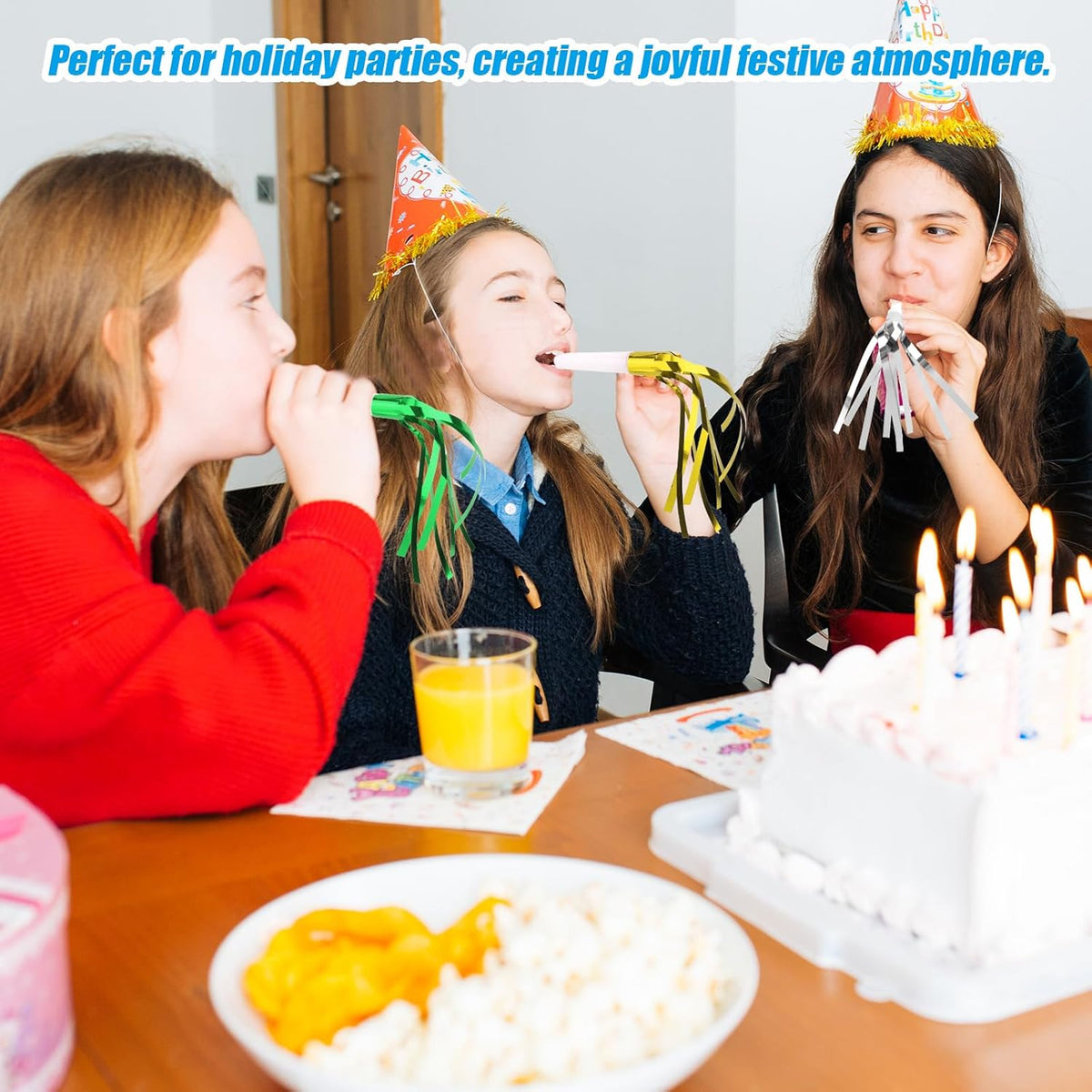 12pcs Glitter Fringed Party Blowers, Colorful Birthday Blow Horns Funny Noise Makers Party Favors