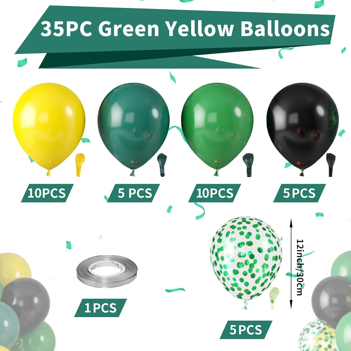 Green and Yellow Balloons, Tractor Football Sport Theme Balloon, Black Yellow Vintage Dark Green