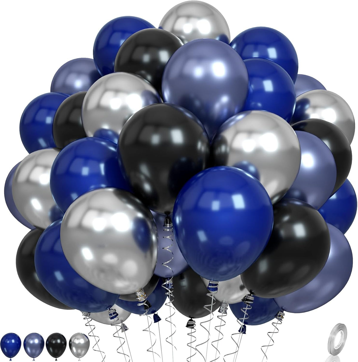 Blue and Black Balloons, Navy Blue and Silver Balloons Metallic Silver Dark Blue Balloon Party