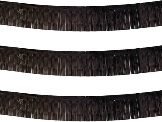 Thick 10 Feet by 15 Inch Black Foil Fringe Garland - Pack of 3 - Shiny Metallic Tinsel Banner for