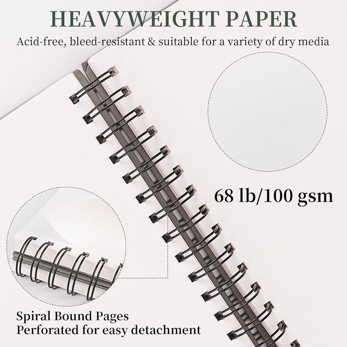 SuFly Sketch Book 9x12, Drawing Paper Pad-68lb/100gsm, Top Spiral Sketchbook Hardcover, 100 Sheets