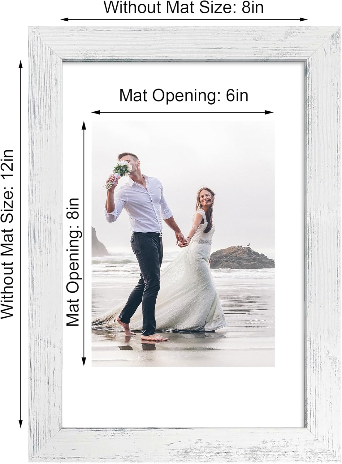 8x12 Picture Frame Set of 4 with High Definition Glass, Distressed White Frame Display 6x8 Picture