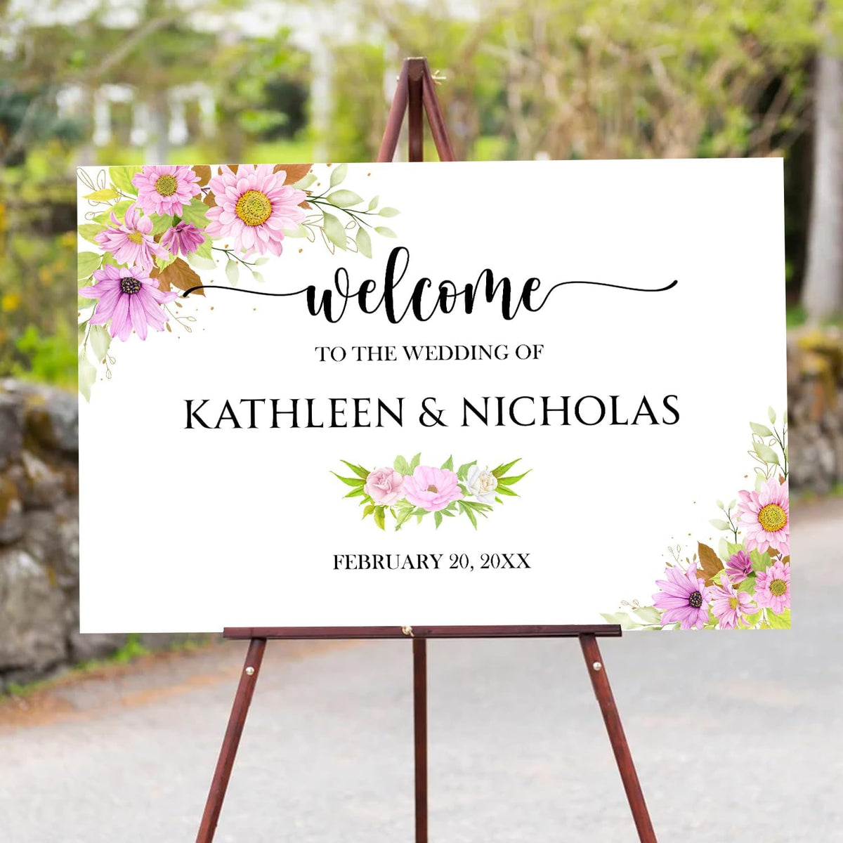 Blush Pink Floral Wedding Welcome Sign Template, Editable Printable Soft Pink Sign with Watercolor