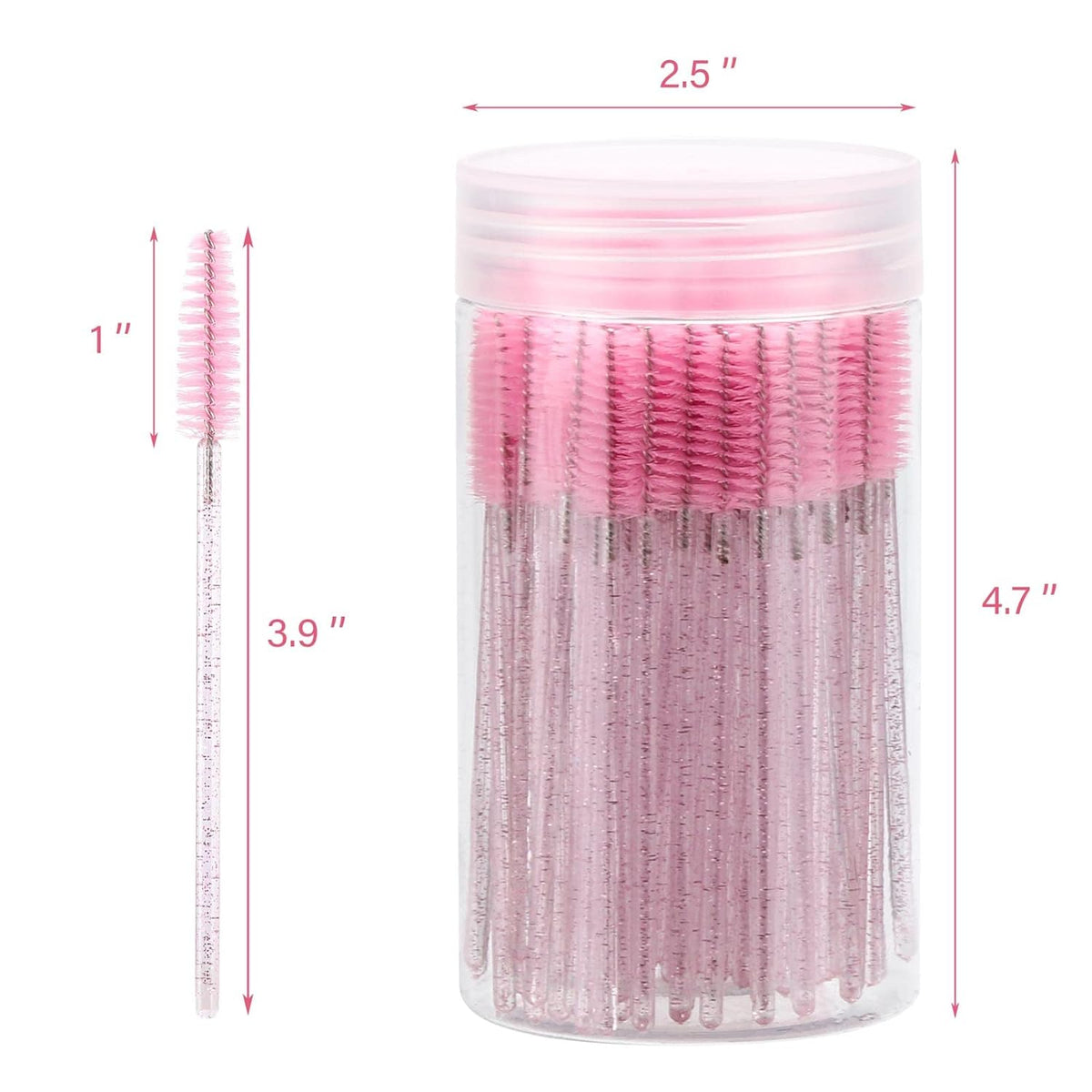 100 Pcs Disposable Mascara Wands, Crystal Eyebrow Spoolies Brush for Eyelash Extensions, Pink Lash