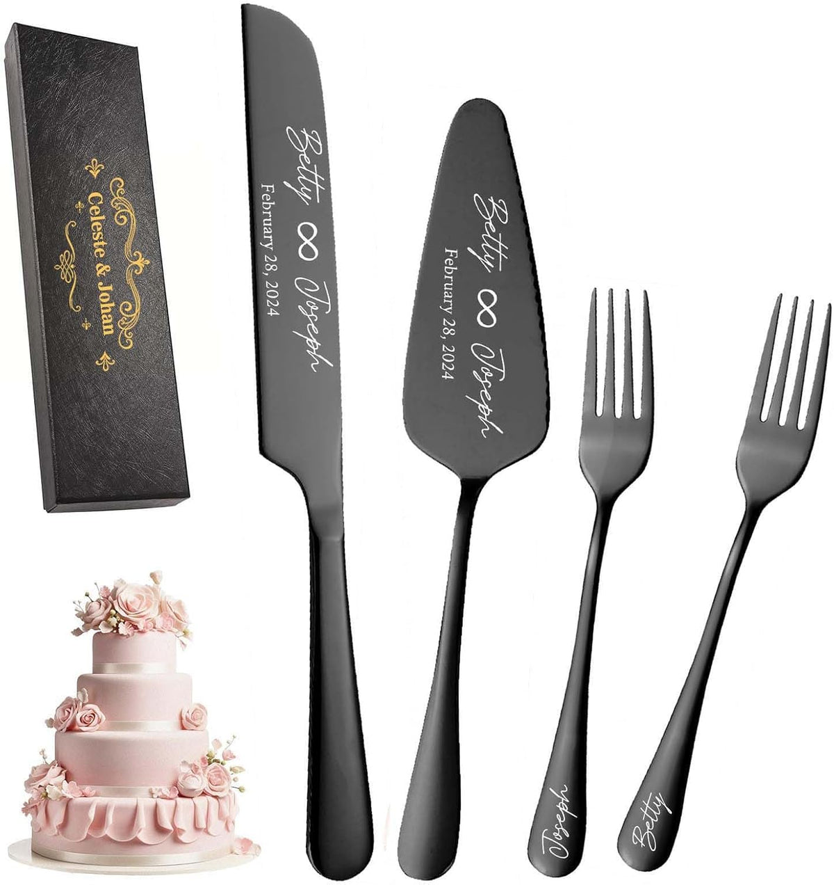 Personalized Wedding Cake Knife and Server Set Stainless Steel Forks Cake Cutter Server Engraved
