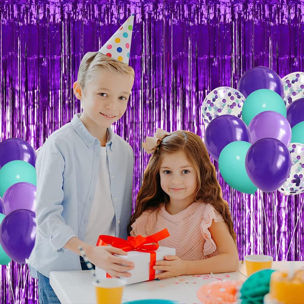 TONIFUL 3Pcs Purple Door Streamers,Purple Photo Booth Backdrop,Metallic Streamers Foil Fringe