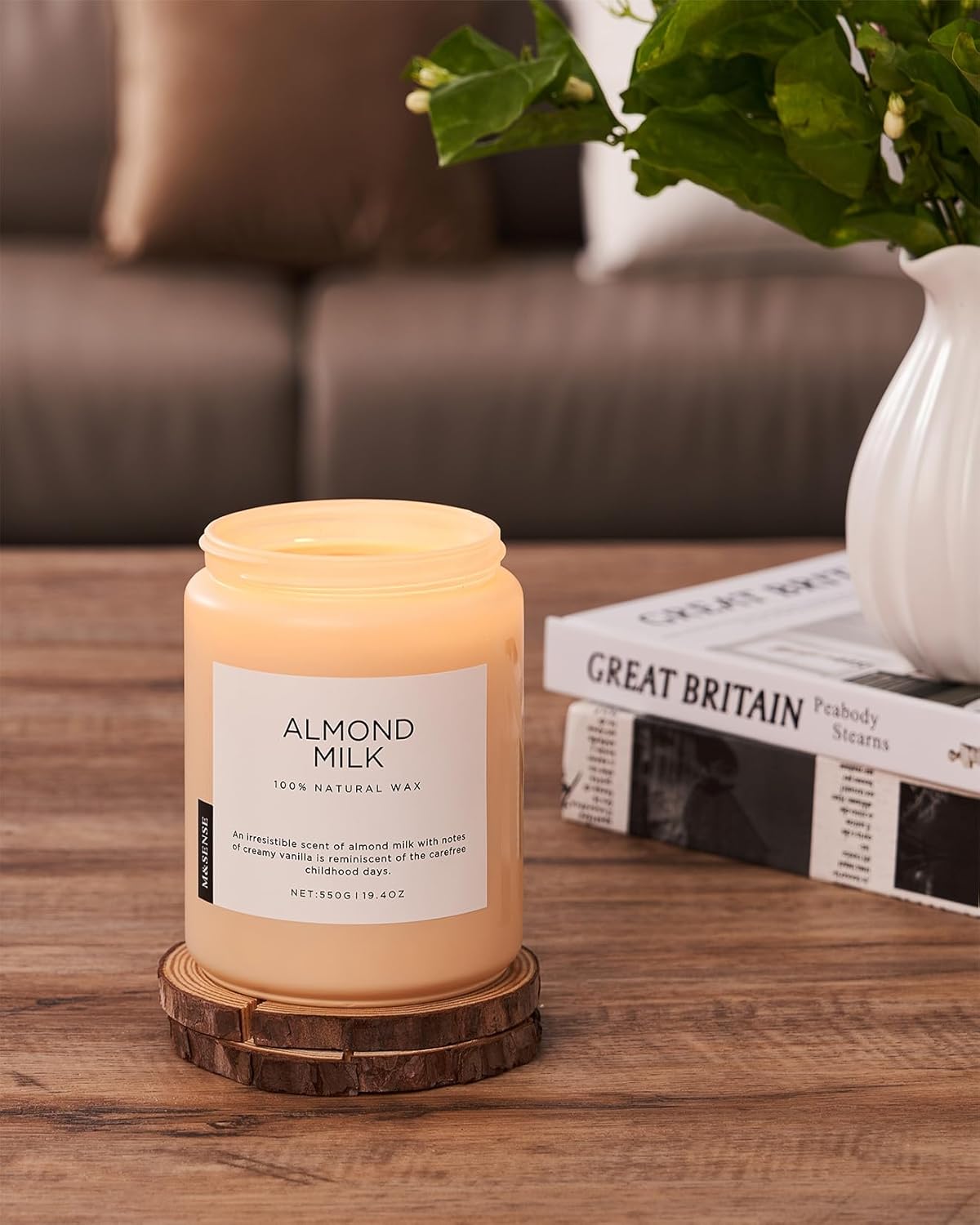 M&SENSE Almond Milk Scented Candles for Home, 19.4oz 110 Hours Long Lasting Non Toxic Natural