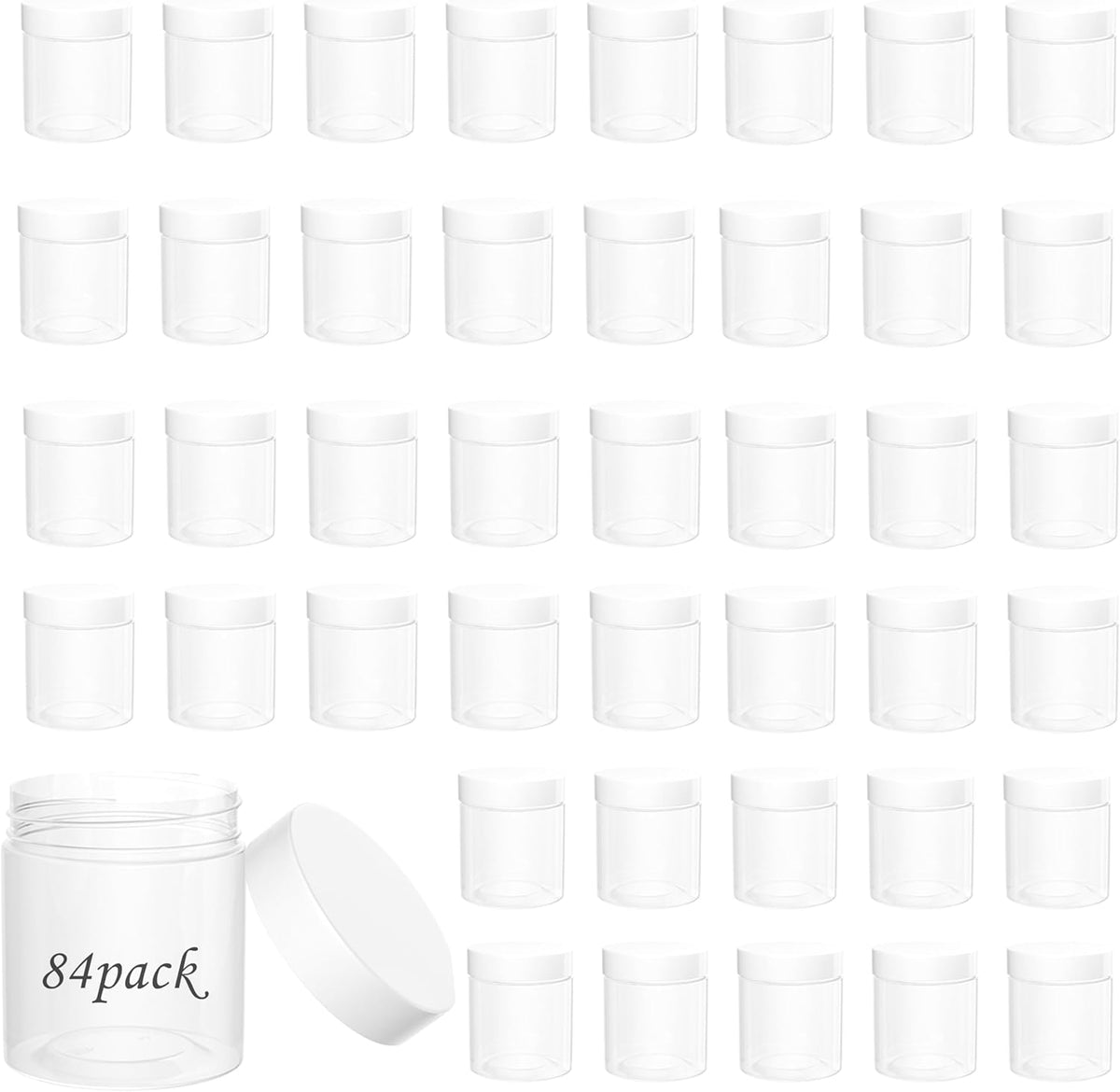 84PCS 4oz/125ml Plastic Jars with Screw On White Lids Seal Stickers Bottle Lid,Clear Container for