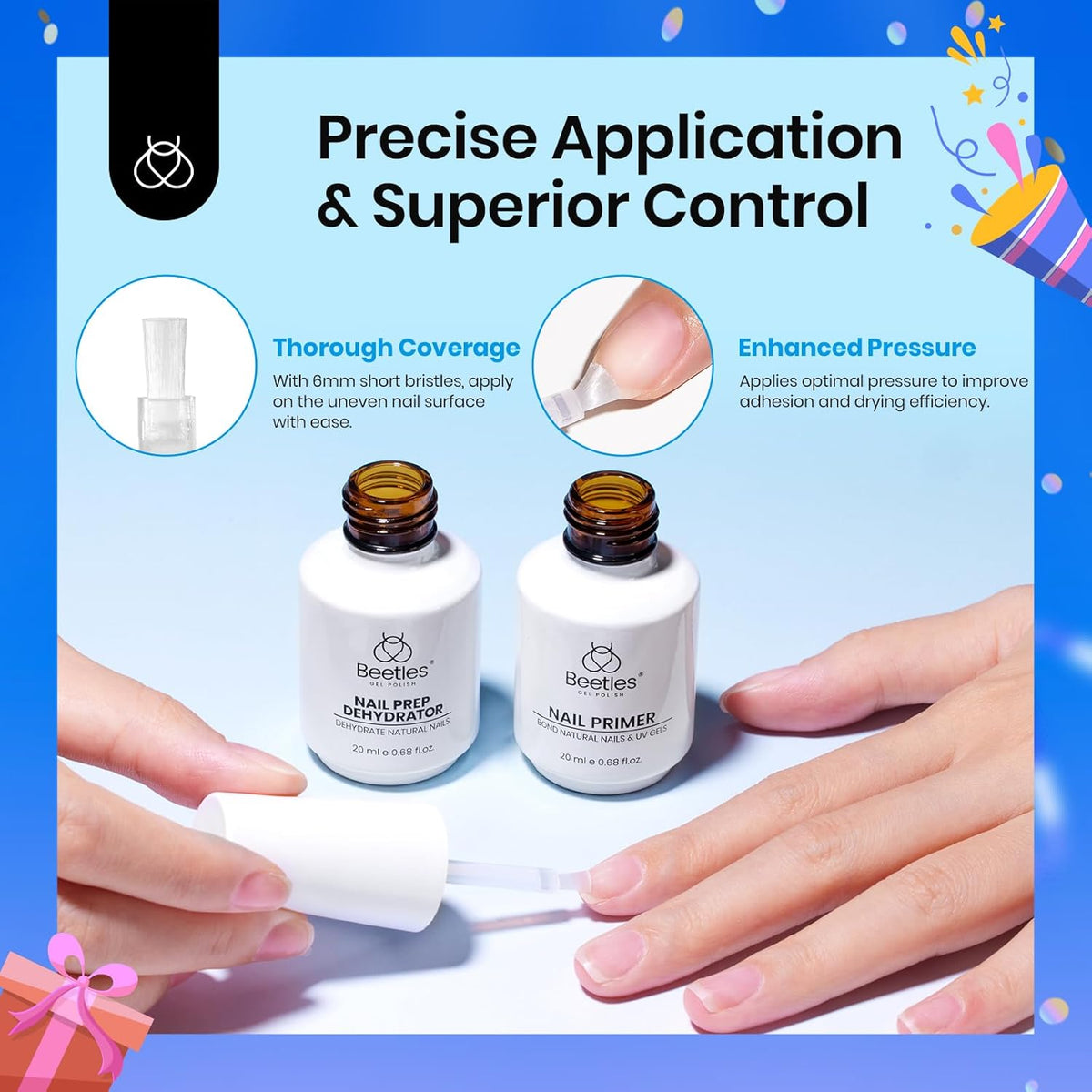 Beetles 20ml 2Pcs Nail Dehydrator and Primer, Large Capacity Acid Free Acrylic Nail Prep Dehydrate