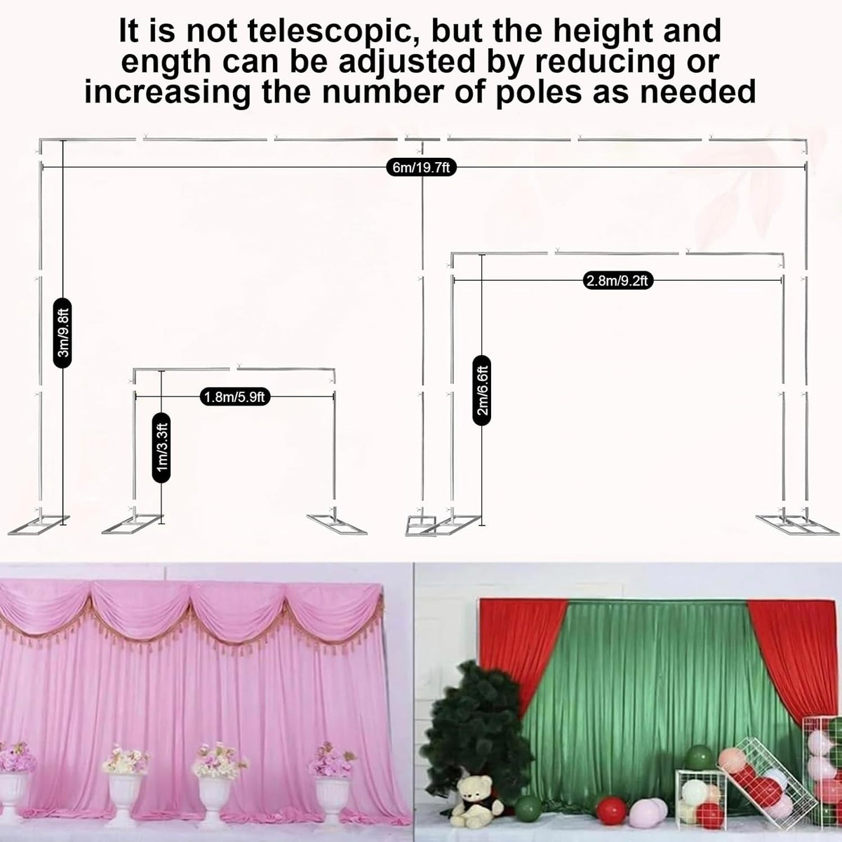 20ftx10ft Backdrop Stand Portable Pipe and Drape Poles Kit for Wedding Parties Curtains Stage