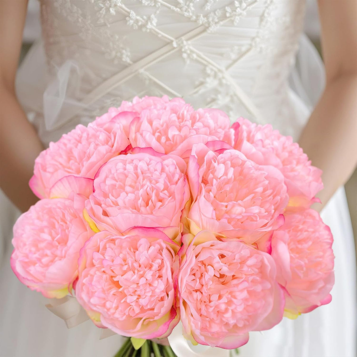 U'Artlines 2 Bouquet 10 Heads Artificial Peony Silk Flower Leaf Home Office Wedding Party Festival