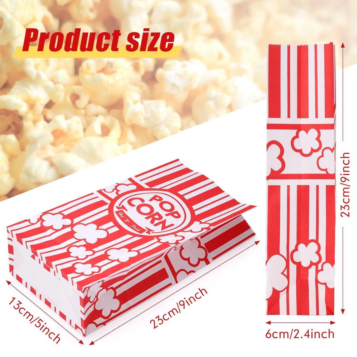 200 Pcs Paper Popcorn Bags Bulk 2 oz Large Flat Bottom Boxes Red and White Disposable Container