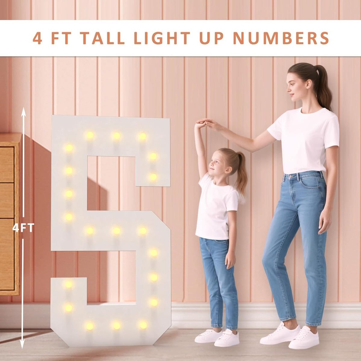 LOBOOM 4FT Light Up Numbers, Marquee Numbers 4 Feet Tall Giant Number 4 Mosaic Big Number Sign for